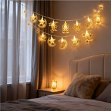 USB-Powered Islamic Hanging Lantern String Lights with Star & Moon Designs