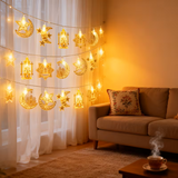 USB-Powered Islamic Hanging Lantern String Lights with Star & Moon Designs