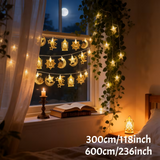 USB-Powered Islamic Hanging Lantern String Lights with Star & Moon Designs