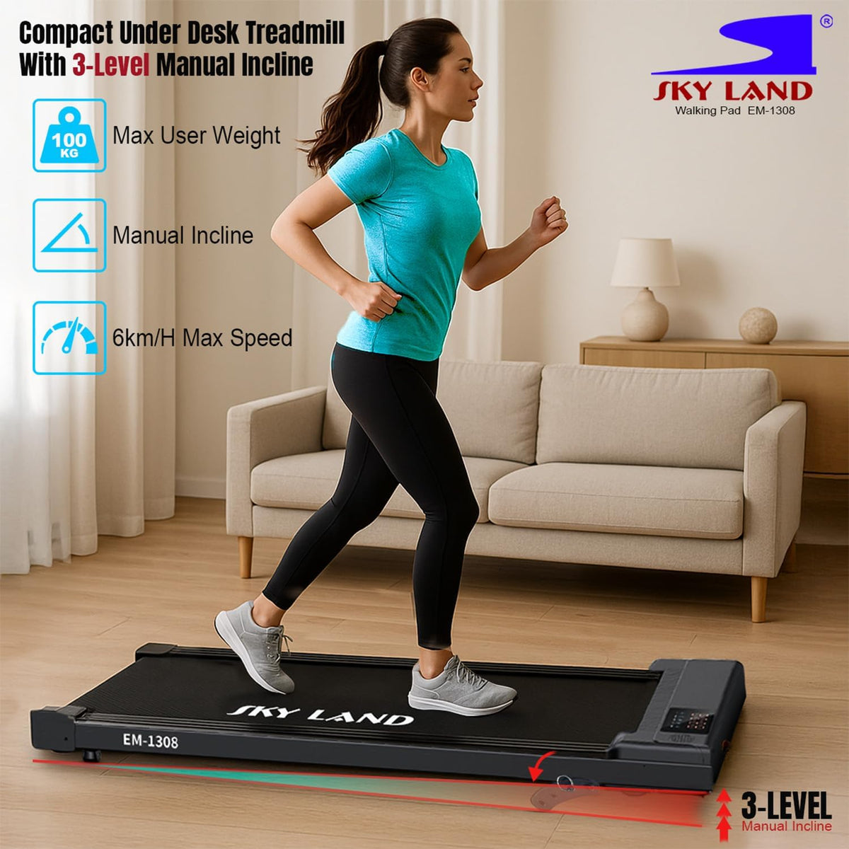 SKY LAND Under Desk Walking Pad Treadmill with Remote Control – EM-WALKPAD-6