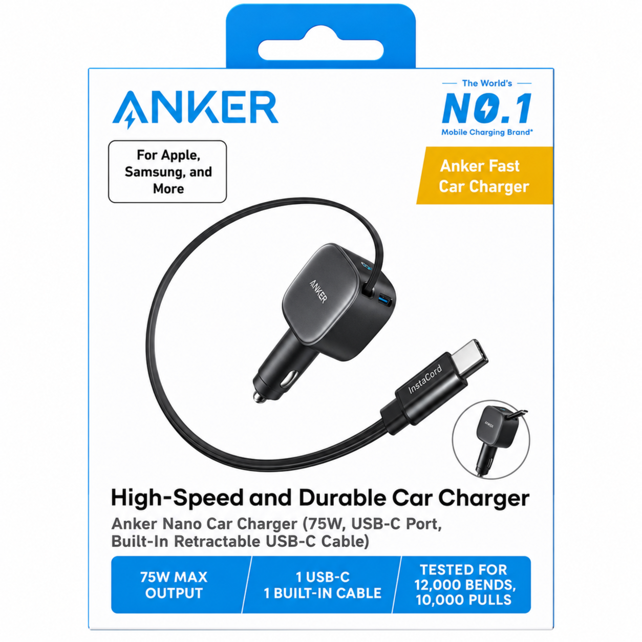 Anker Nano 75W Fast Car Charger with Retractable USB-C Cable-2