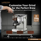 Lepresso 20 Bar Italian Pump Coffee Machine with Bean Grinder and Steam Wand