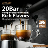 Lepresso 20 Bar Italian Pump Coffee Machine with Bean Grinder and Steam Wand