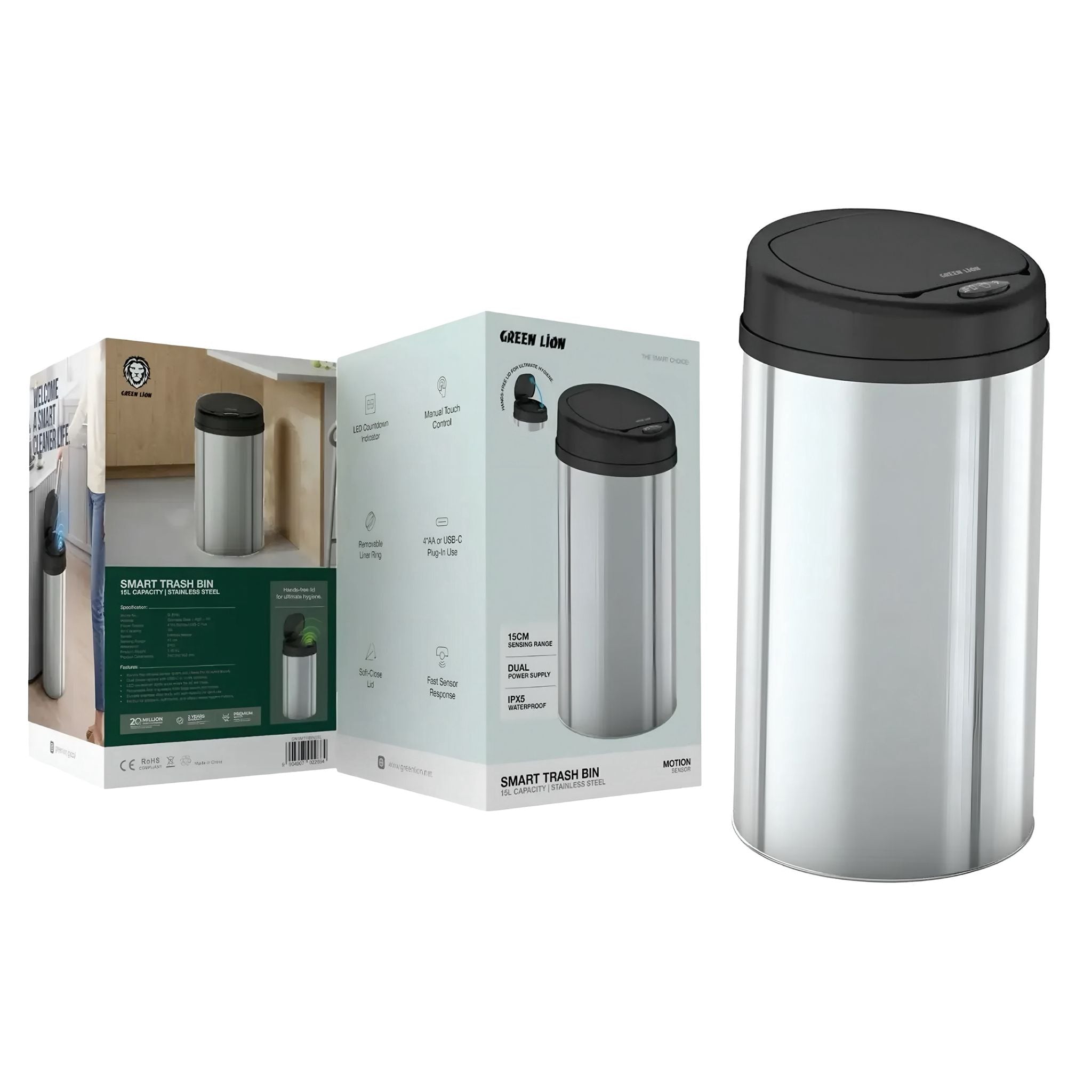 Green Lion Smart Trash Bin – 2-Year Warranty
