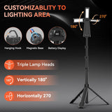 كشاف تخييم قابل لإعادة الشحن مع حامل وثلاثة رؤوس إضاءة - JawdaTop