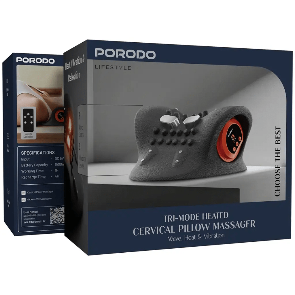 مُدلك وسادة العنق ثلاثي الوضعيات مع حرارة موجهة واهتزاز من بورودو لايفستايل - JawdaTop